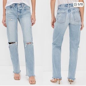 Moussy Light Blue Distressed Straight Leg Jeans Odessa Style